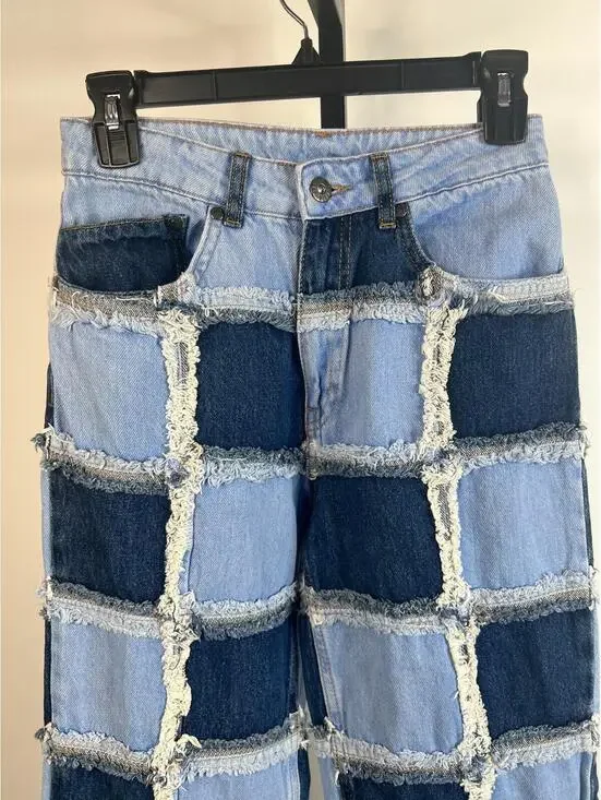 RAGGED JEANS Womens 24 Blue Two-Tone Patchwork Frayed Seams Denim RJSS2101020BDN - Picture 2 of 14